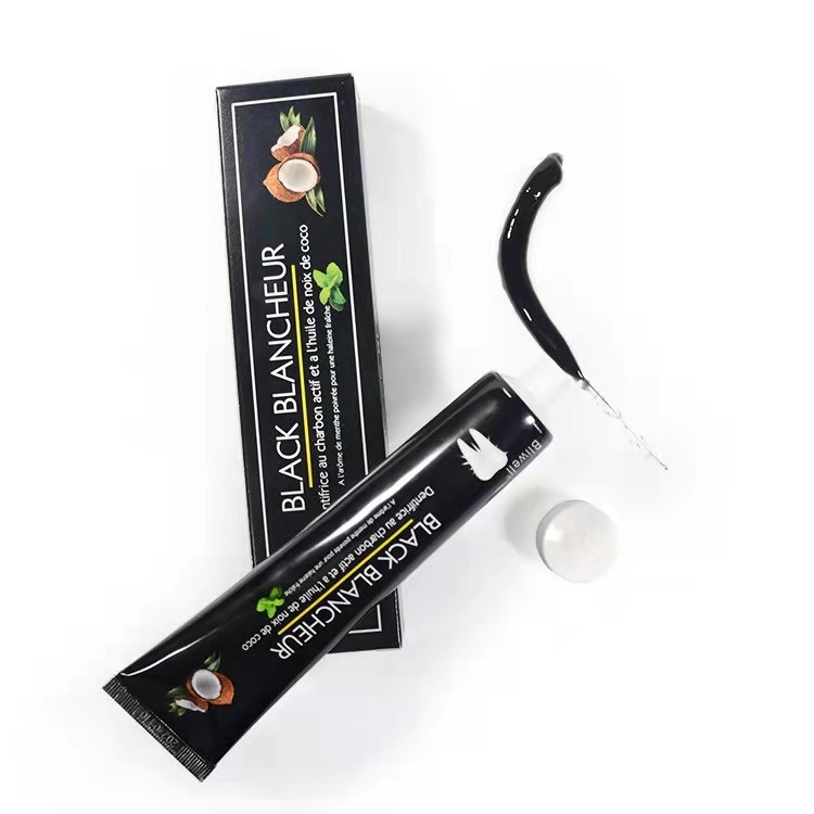 Dentes de bambu naturais do carvão vegetal que claream o pó de dente preto do sabor da hortelã do gel das anti cavidades do dentífrico