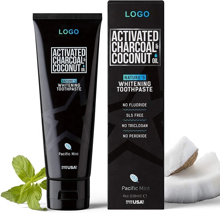 Dentes de bambu naturais do carvão vegetal que claream o pó de dente preto do sabor da hortelã do gel das anti cavidades do dentífrico