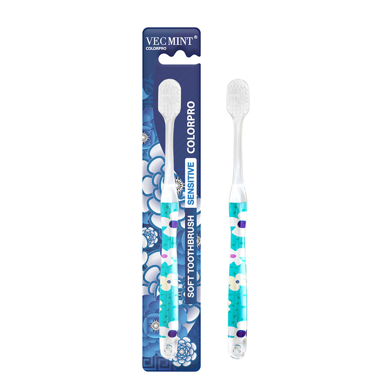 Venda direta de fábrica Preço baixo Alta qualidade Cristal transparente Escovinha colorida de dentes para adultos Escovinha suave personalizada
