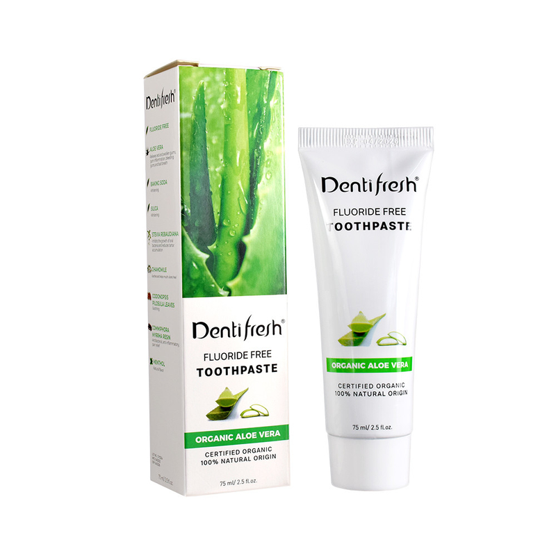DENTIFRESH Pasta dental natural certificada de Aloe Vera 75 ml para crianças adultas sem flúor
