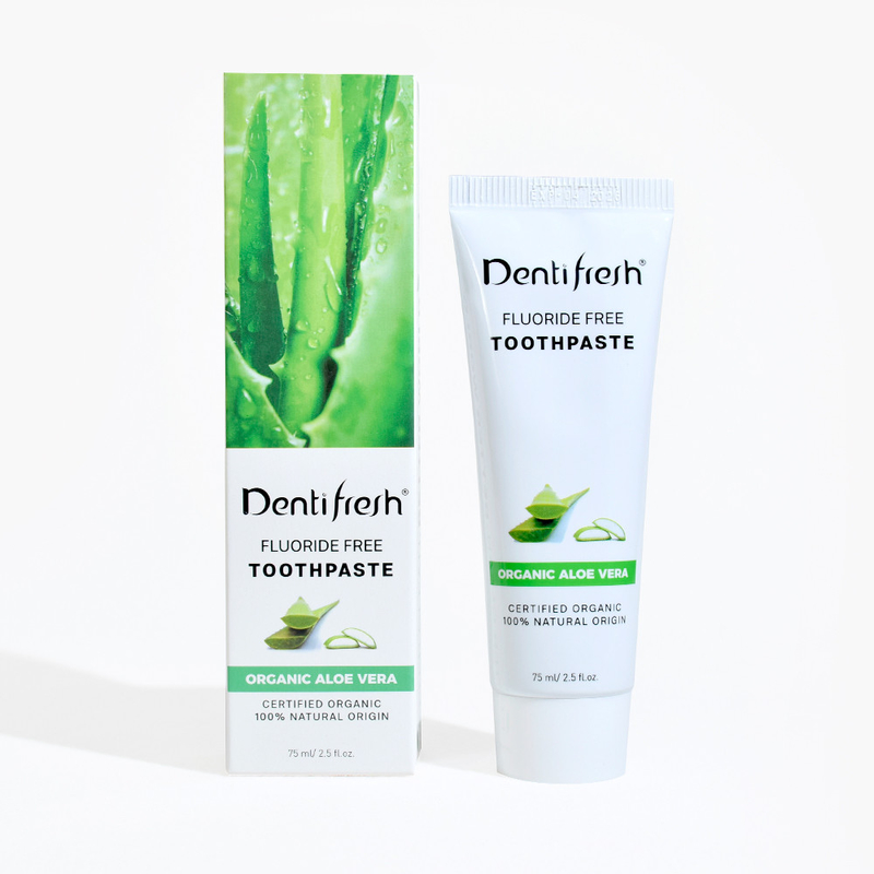 DENTIFRESH Pasta dental natural certificada de Aloe Vera 75 ml para crianças adultas sem flúor