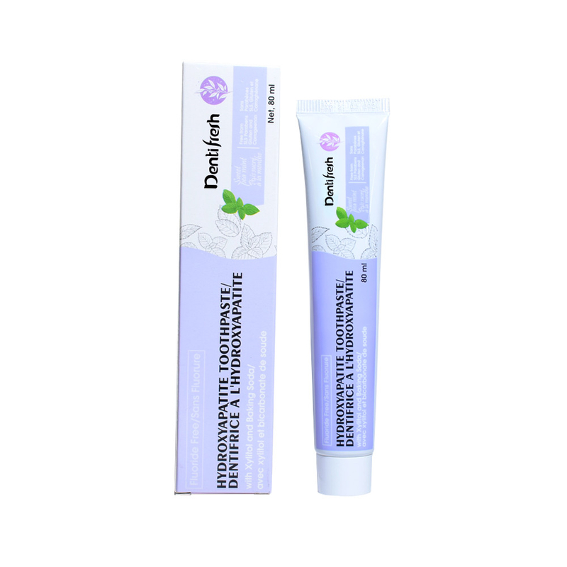 Fluoreto de dente fresco - pasta de dentes gratuita, 80 ml - Fórmula de hidroxiapatita com xilitol e bicarbonato de sódio para saúde bucal