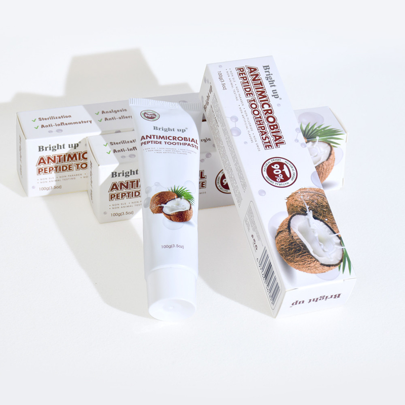 Alta Qualidade Brilhante Antimicrobiana Péptida Creme Dentário, 100g (3,5oz) Por tubo óleo de coco por atacado