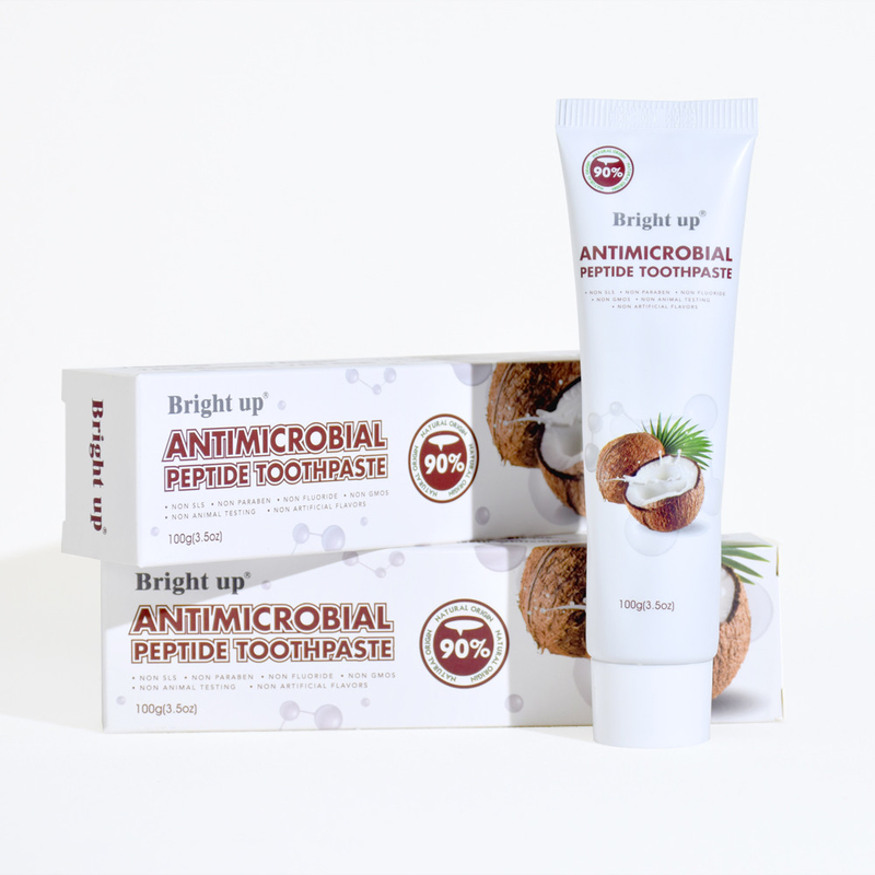 Alta Qualidade Brilhante Antimicrobiana Péptida Creme Dentário, 100g (3,5oz) Por tubo óleo de coco por atacado