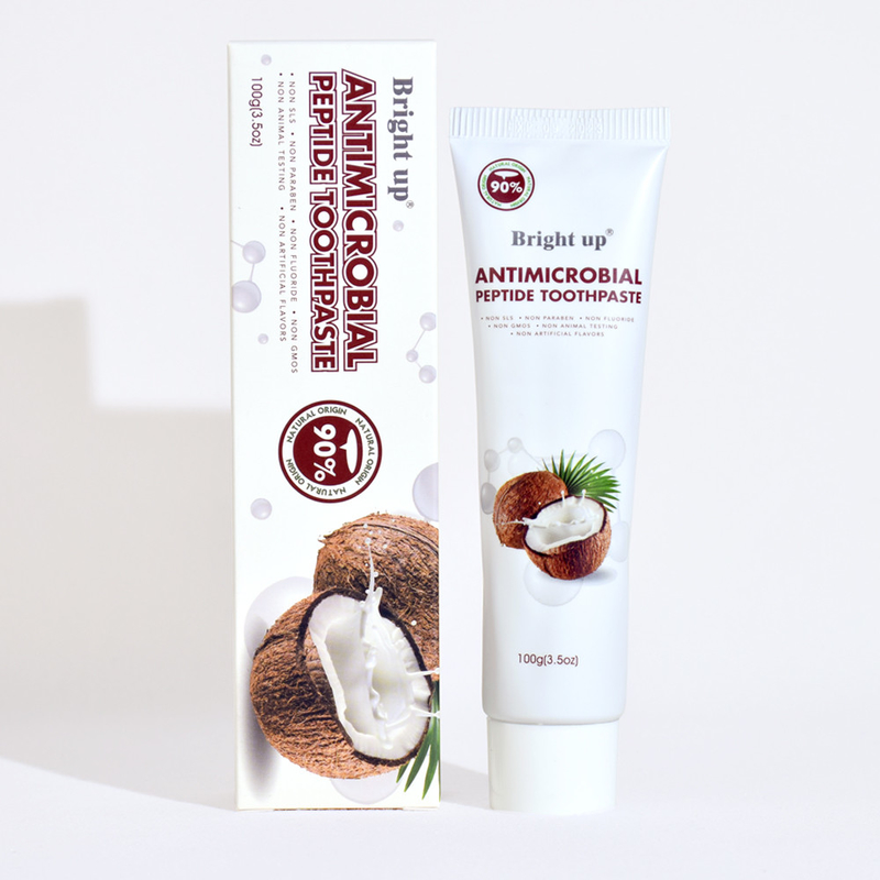 Alta Qualidade Brilhante Antimicrobiana Péptida Creme Dentário, 100g (3,5oz) Por tubo óleo de coco por atacado