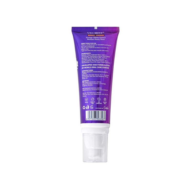 VECMINT 100 ml de pasta dental de essência de ervas - com extracto de Sophora Flavescens e Malva Verticillata - fórmula de branqueamento com niacinamida
