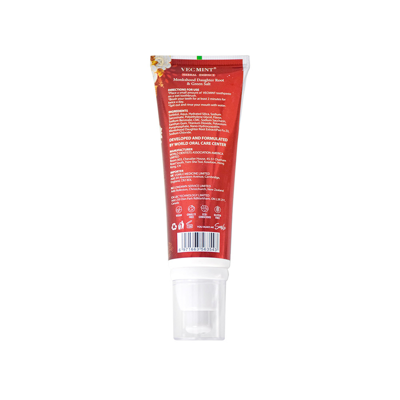 VECMINT Nano - Creme dental com ácido hialurónico - Fórmula à base de ervas com Monkshood, Raiz da filha e Sal Verde 100 ml