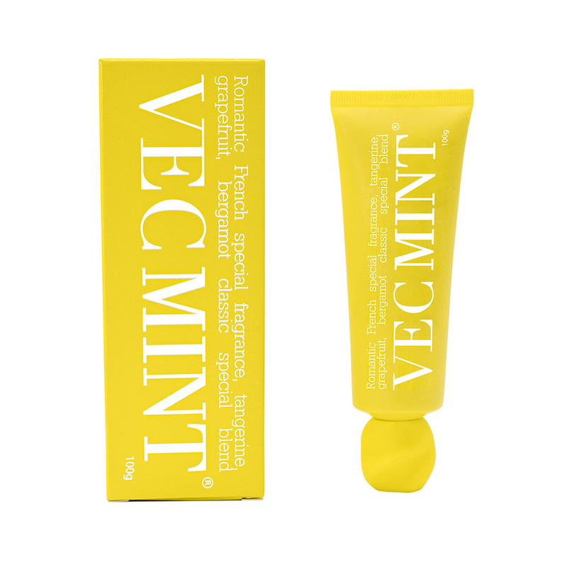 100 g de pasta de dentes VECMINT de venda rápida: aroma de toranja, bergamota e tangerina, de inspiração francesa.
