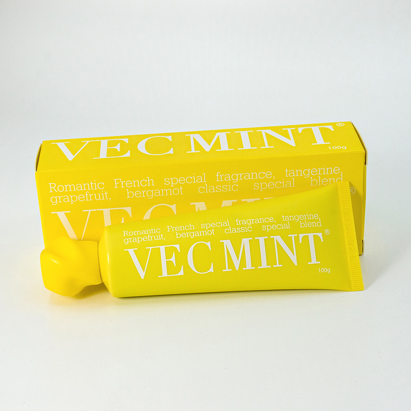 100 g de pasta de dentes VECMINT de venda rápida: aroma de toranja, bergamota e tangerina, de inspiração francesa.