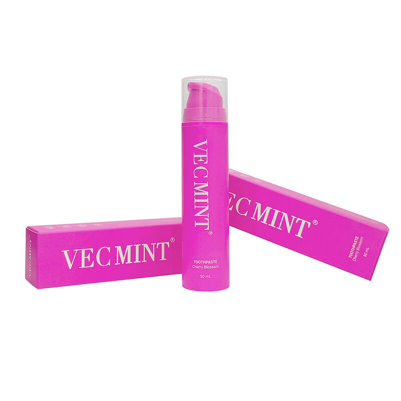 VECMINT Cherry Blossom pasta de dentes 50mL - Pump Bottle Design Paste para cuidados orais sem flúor para dentes suaves
