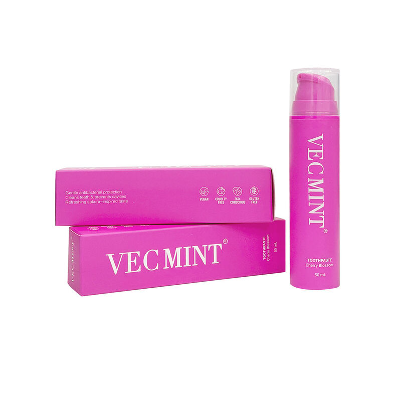 VECMINT Cherry Blossom pasta de dentes 50mL - Pump Bottle Design Paste para cuidados orais sem flúor para dentes suaves
