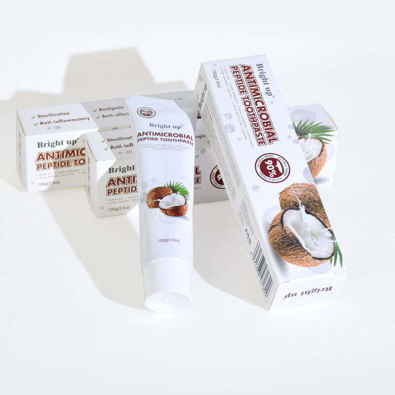 Creme dental com peptídeos antimicrobianos Bright up 100g Sabor Coco 90% Natural Sem Aditivos Nocivos Atacado Produtos para Cuidados Bucais