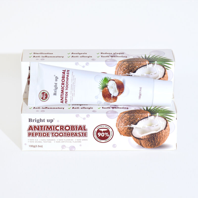 Creme dental com peptídeos antimicrobianos Bright up 100g Sabor Coco 90% Natural Sem Aditivos Nocivos Atacado Produtos para Cuidados Bucais