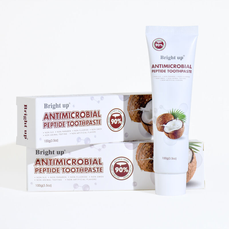 Creme dental com peptídeos antimicrobianos Bright up 100g Sabor Coco 90% Natural Sem Aditivos Nocivos Atacado Produtos para Cuidados Bucais