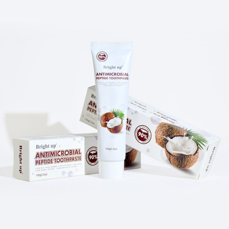 Creme dental com peptídeos antimicrobianos Bright up 100g Sabor Coco 90% Natural Sem Aditivos Nocivos Atacado Produtos para Cuidados Bucais